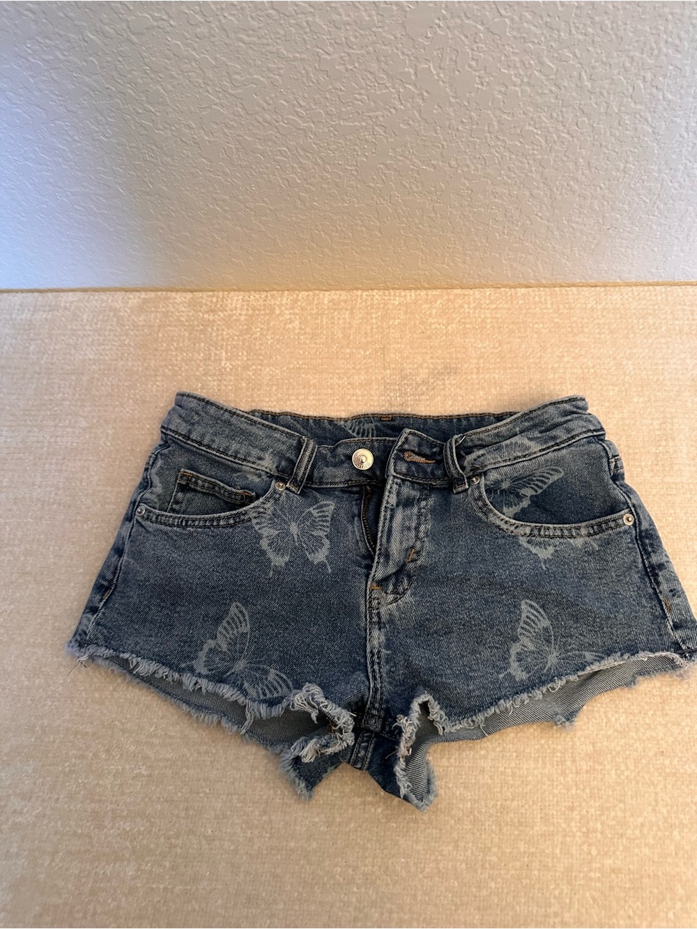Divided Blue Denim Butterfly Cutoff Shorts